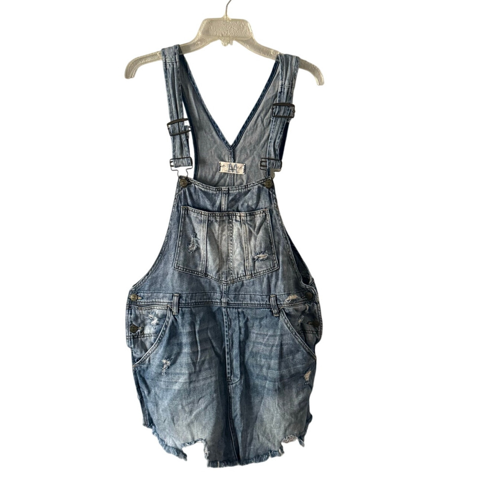 Free People Baxter Distressed Denim Mini Dress Medium Boho - Picture 4 of 8